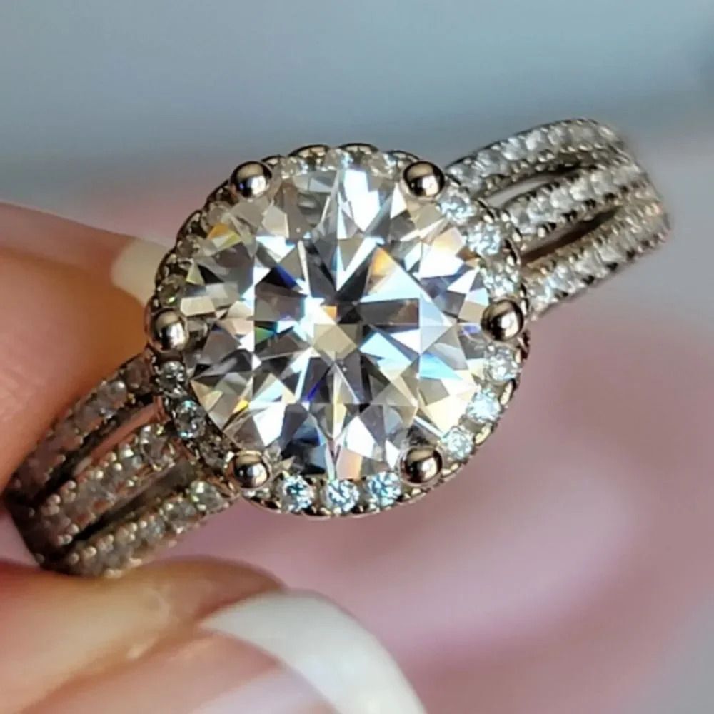 Certified 2ct VVS1 Moissanite Luxury Wedding Engagement Promise Ring